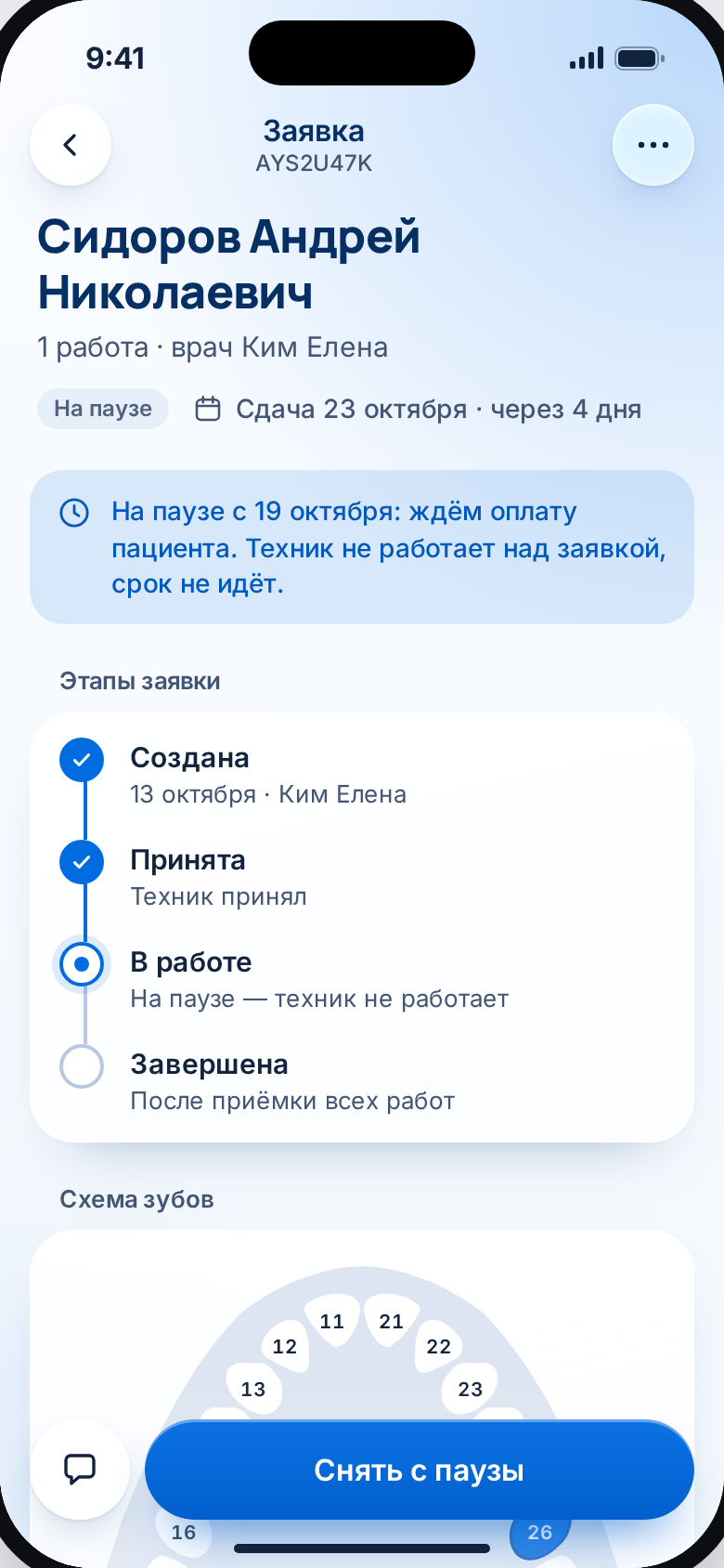 Заявка на паузе