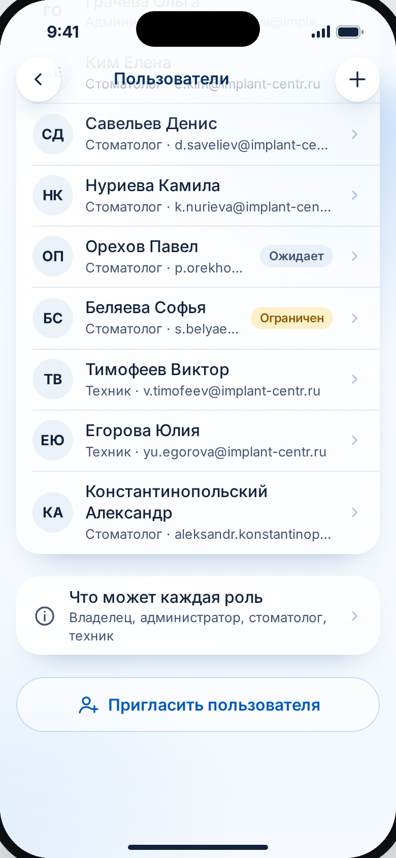 Пользователи: статусы и длинный email